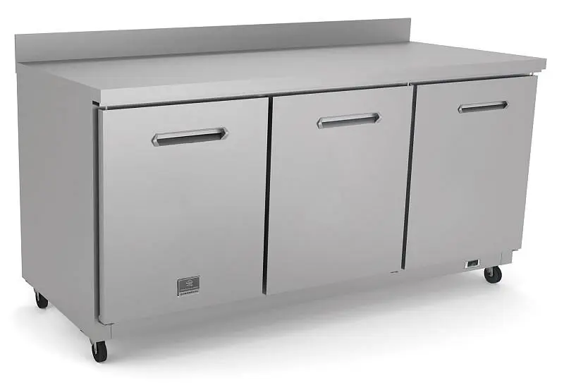 Kelvinator Commercial 3-door undercounter refrigerator worktop, 72", R600a refrigerant gas, 33/+41°F, stainless stee...