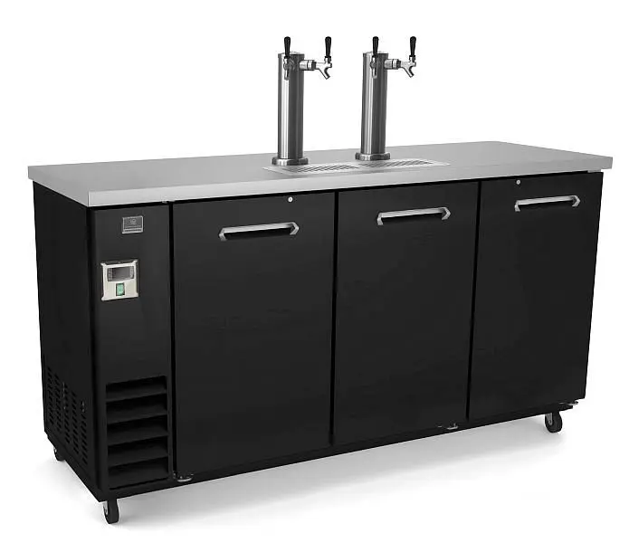 Kelvinator Jumbo Commercial 3-door support bar beer dispenser refrigerator 2 beer columns, black solid door, 72", R29...