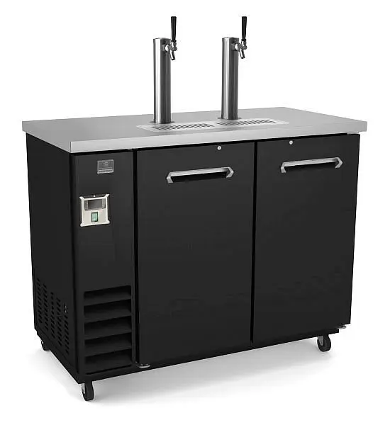 Kelvinator Textured Commercial 2-door support bar beer dispenser refrigerator 2 beer columns, black solid door, 60", ...