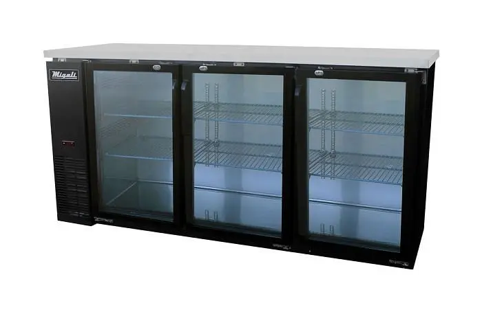 Migali Custom 72″ Glass Door Back Bar Refrigerator, 72.8"x24.4"x35.75" (WxDxH), R290, Lift Gate included,...