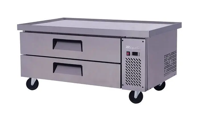 Migali Pro-Series 52″ Wide Refrigerated Chef Base 60″ extended top, 60.5"x32"x26.6" (WxDxH), 134A, Lift...