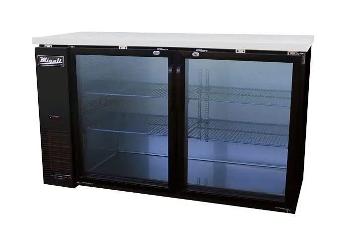 Migali Ribbed 60″ Glass Door Back Bar Refrigerator, 60.8"x24.4"x35.75" (WxDxH), R290, Lift Gate included,...
