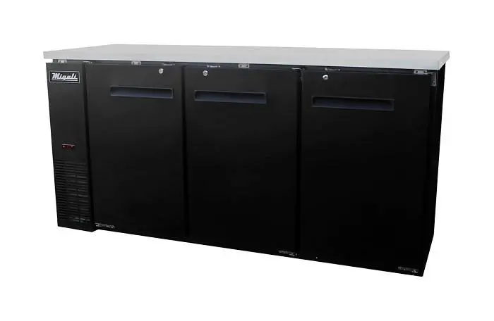 Migali 72″ Solid Door Back Bar Refrigerator, 72.8"x24.4"x35.75" (WxDxH), R290, Lift Gate included, C-BB72...