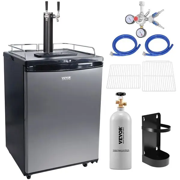 VEVOR Beer Kegerator, Dual Machine Threading Tap Draft Beer Dispenser, CO2 Cylinder, Drip Tray & Rail, 32°F- 75.2°F ...