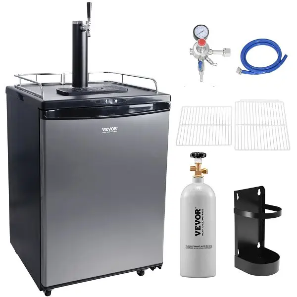 VEVOR Beer Kegerator, Single Tap Draft Beer Dispenser, CO2 Cylinder, Drip Tray & Rail, 32°F- 75.2°F Temperature Regu...
