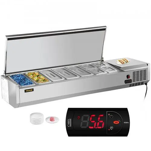 VEVOR Bright 71" Countertop Refrigerated Salad Pizza Prep Station Water-Based Stainless Cover 9 Pans, DGBXGLZ71110VMZ...