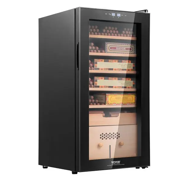 VEVOR Electric Cigar Humidor, 82L Cooling, Heating & Humidity Regulation, 6 Layer Spanish Cedar Wood & Double Mirr...