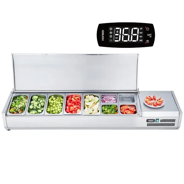 VEVOR Medium Refrigerated Condiment Prep Station, 160 W Countertop Refrigerated Condiment Station, 5 1/3 Pans & 4 1/6 ...