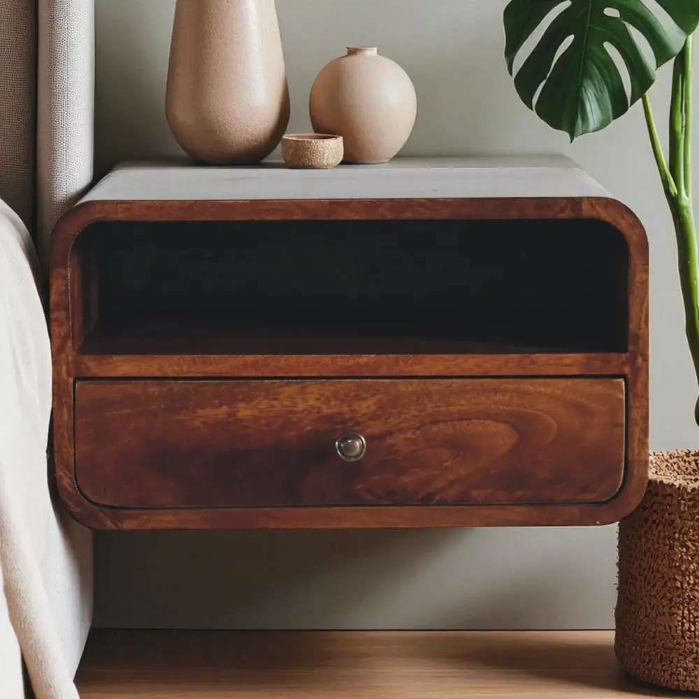 Curved Upper Slot Floating Nightstand