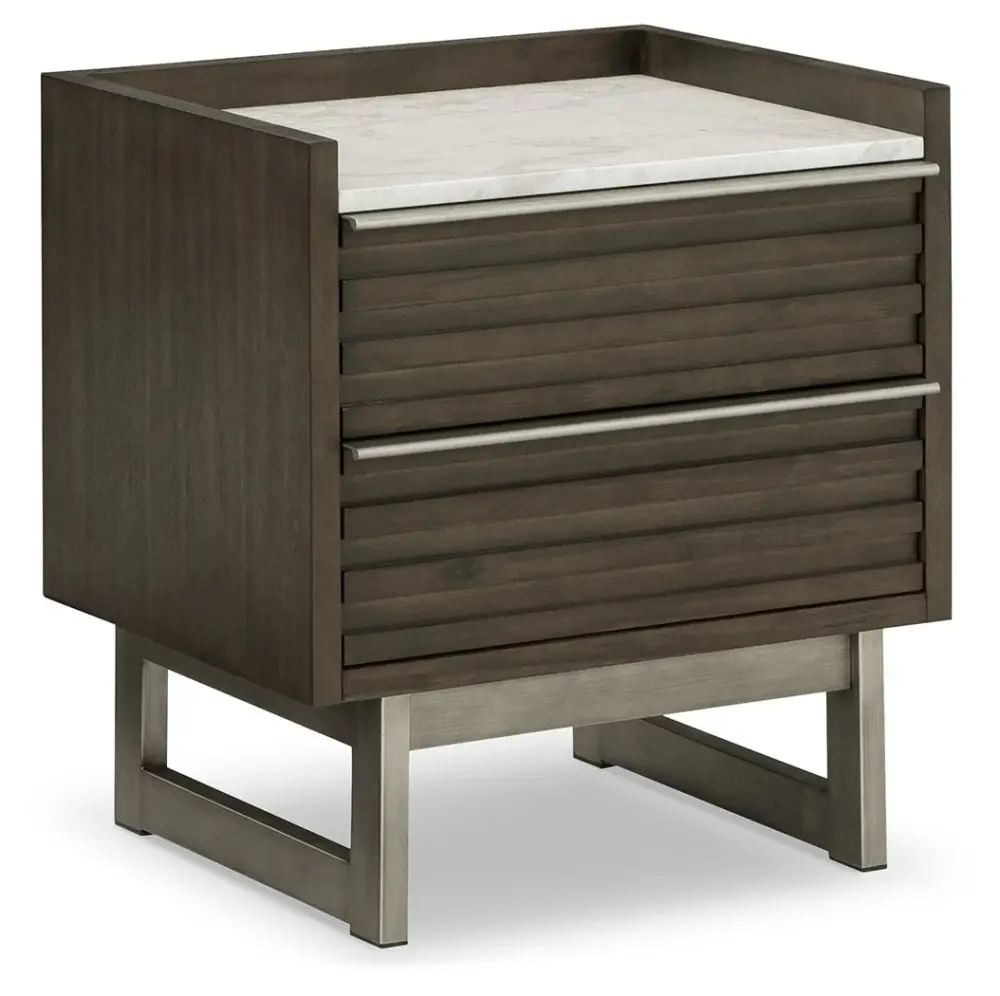 Marble Bookend Arkenton - Two Drawer Night Stand - Grayish Brown / Pearl