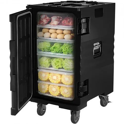 VEVOR Insulated Food Pan Carrier Front Load Catering Box Wheels 109qt Midnight Black, SPBW120-A120LNMK6V0