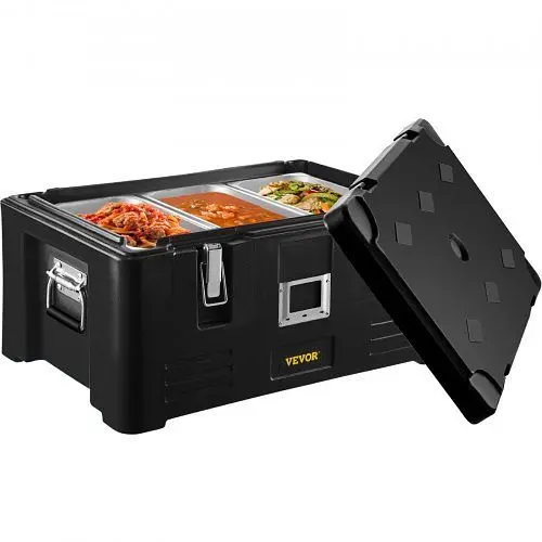 VEVOR Insulated Food Pan Carrier Stackable Top Loader 3 Pans 36qt Matte Black, SPBW30-D1330LULKRV0