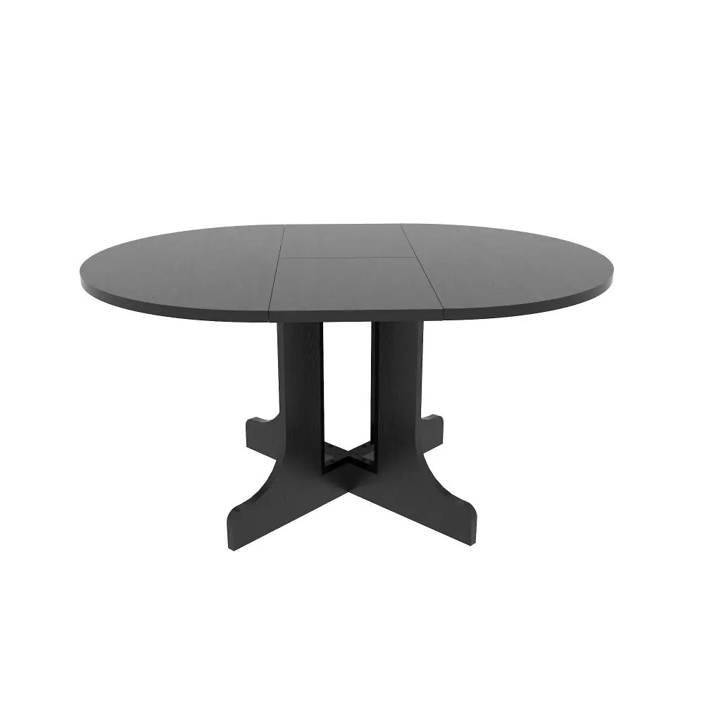 Dining Table Farmhouse Kitchen Growable Oval Table Top Removable Leaf Trestle X Shaped Base - Black