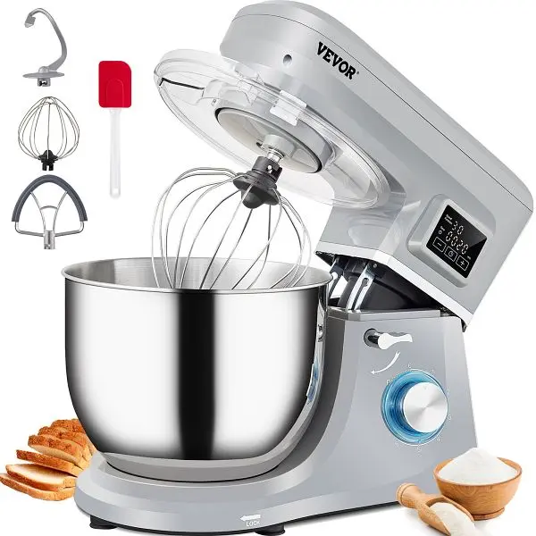 VEVOR Stand Mixer, 660W Electric Dough Mixer 6 Speeds LCD Screen Timing, ZRLLSJBJHHDFJRBTRV1