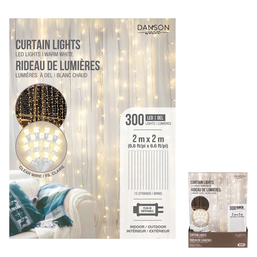 Curtain 300 Warm Chalk LED Lights, 6.6' x 6.6' (2 m x 2 m)