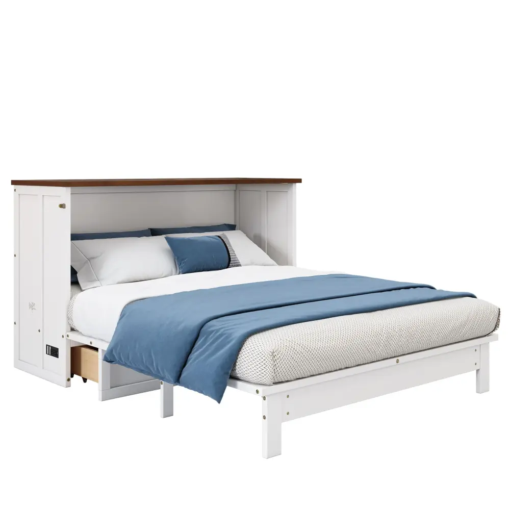 Certified Non-Toxic Solid Pine Murphy Bed Chest Charging Station And Big Storage Drawer Home Office Or Small Room