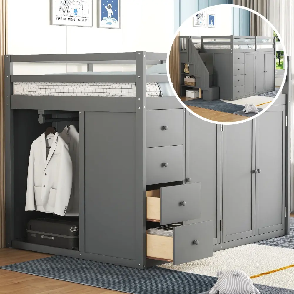 Floating Shelf Loft Bed Engineered Wardrobes, Cabinets And Drawers