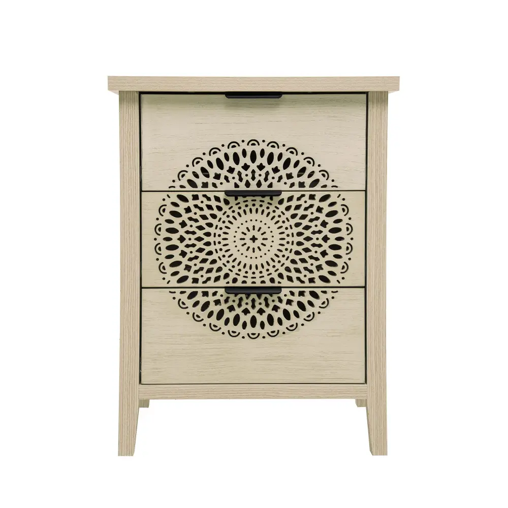 Hollow Carved 3 Drawer Cabinet Dresser Storage Chest Metal Handles Living Room Bedroom - Real
