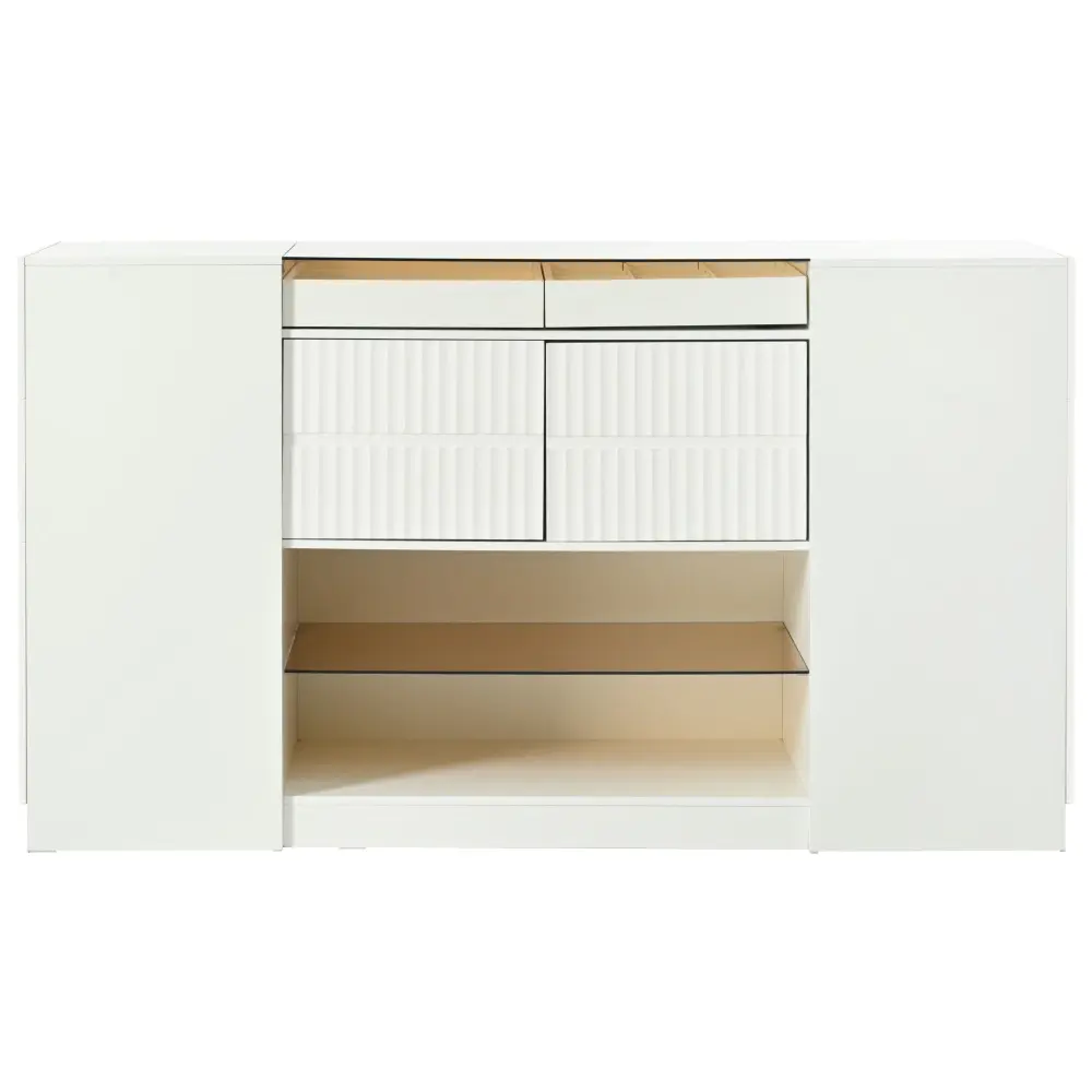 Modern Luxury Multi-Functional Island Vanity Dresser And Storage Cabinet Glass Tabletop, Display Shelf, 6 Drawers Walk War...