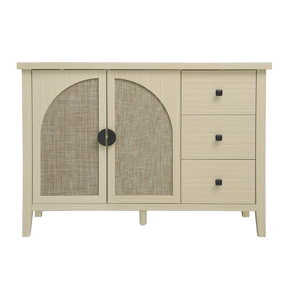 Rattan 2 Door 3 Drawer Cabinet, Suitable Bedroom - Untreated