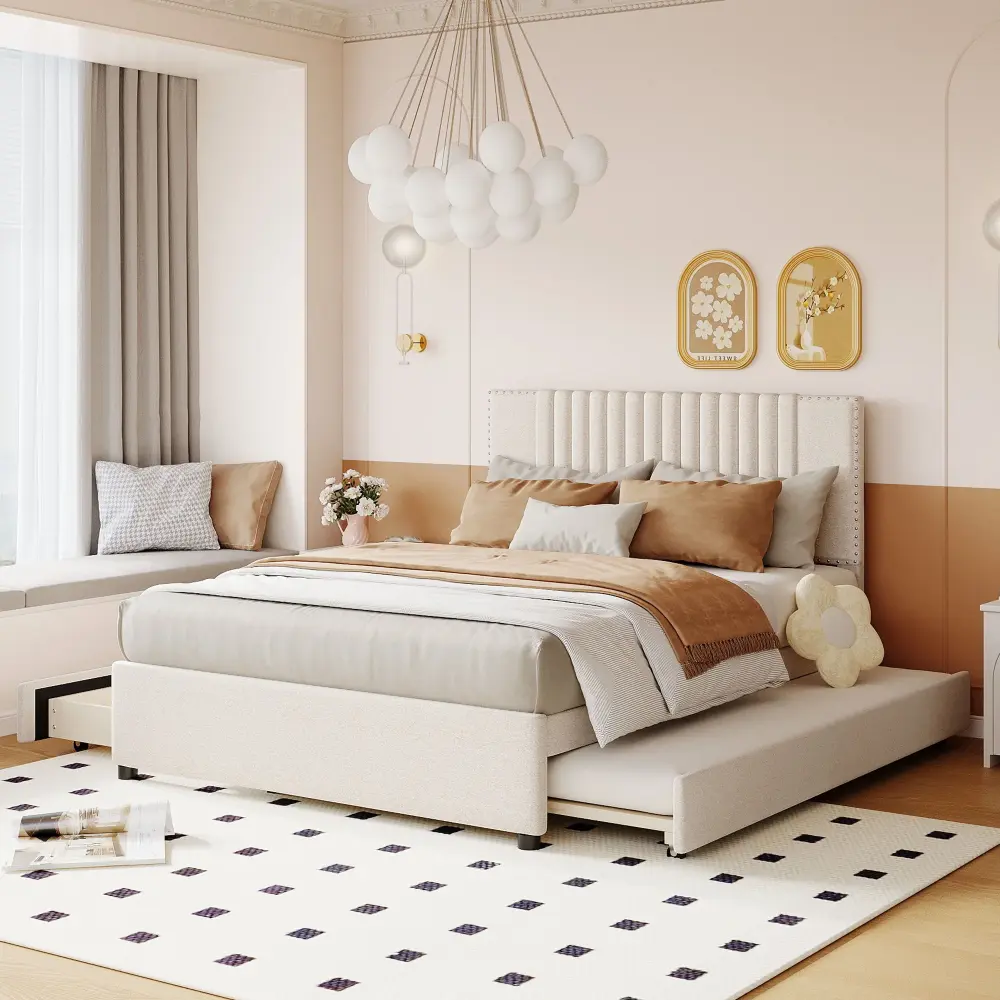 Upholstered Platform Bed Drawers, Archetypal Headboard Design