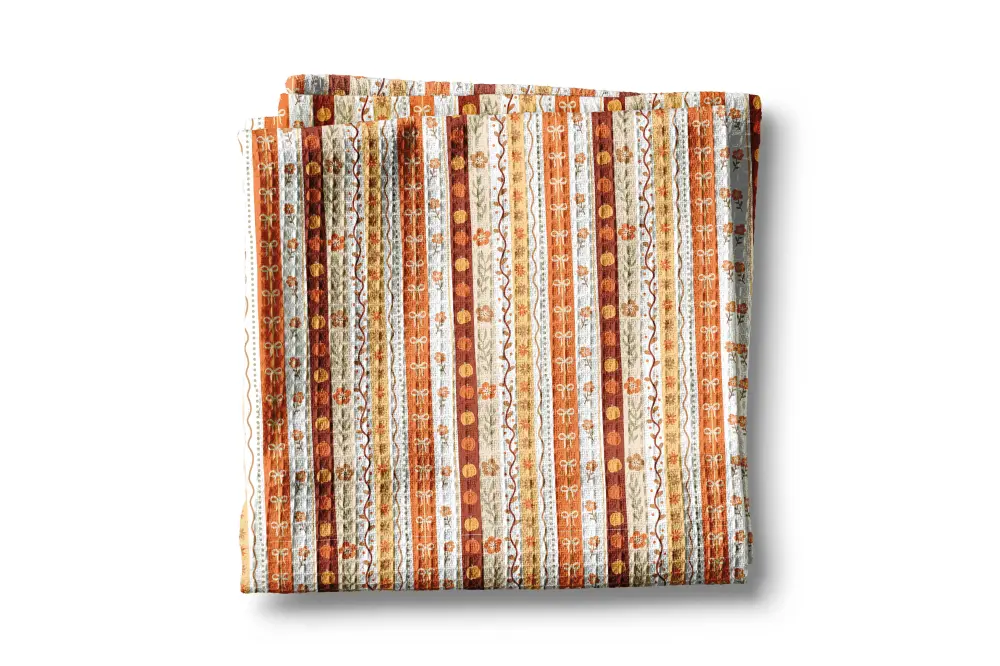 Premium Preserved Floral Stripe Azure Pumpkin Kitchen Towel