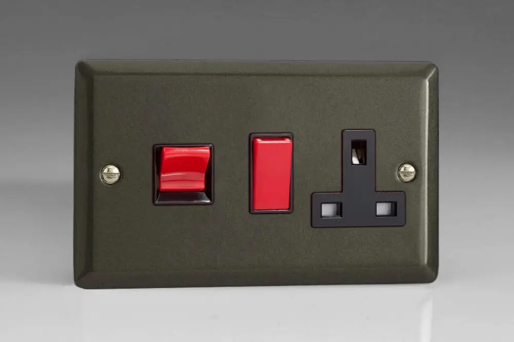 Varilight 45A Cooker Panel 13A Double Pole Switched Plug Socket Outlet ruby Rocker) Graphite XP45PB