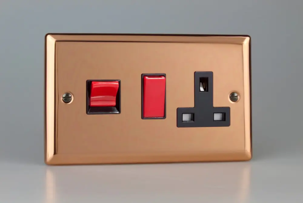 Varilight XY45PB.CU Cooker Control Unit Socket 45 Amp Shiny Copper (Black Inserts)
