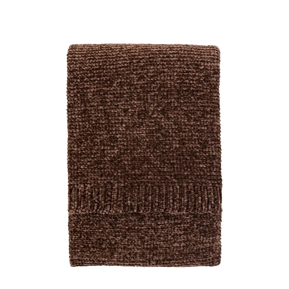 Dahlia Chunky Chenille Luxe Throw - Chocolate Carrying Pouch