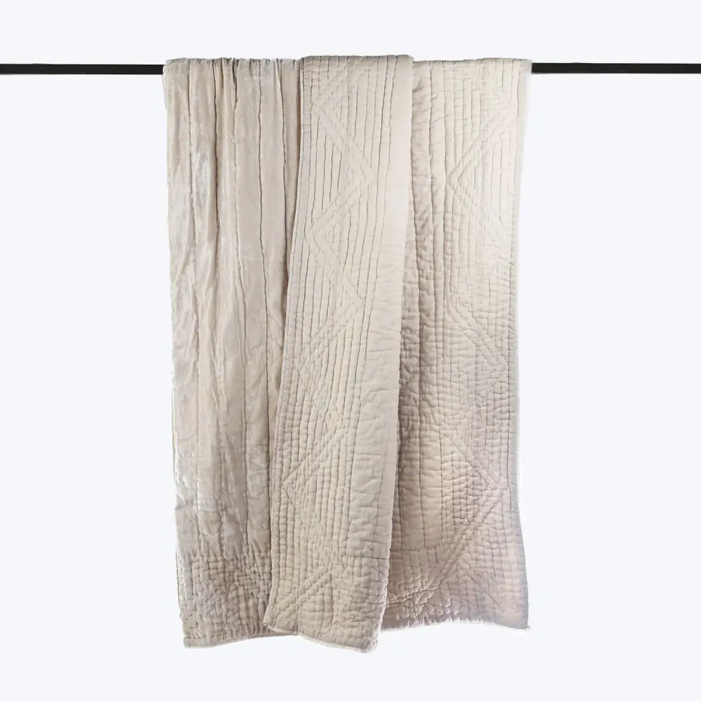 Wool Blend Quilted Throw, Smooth Silver