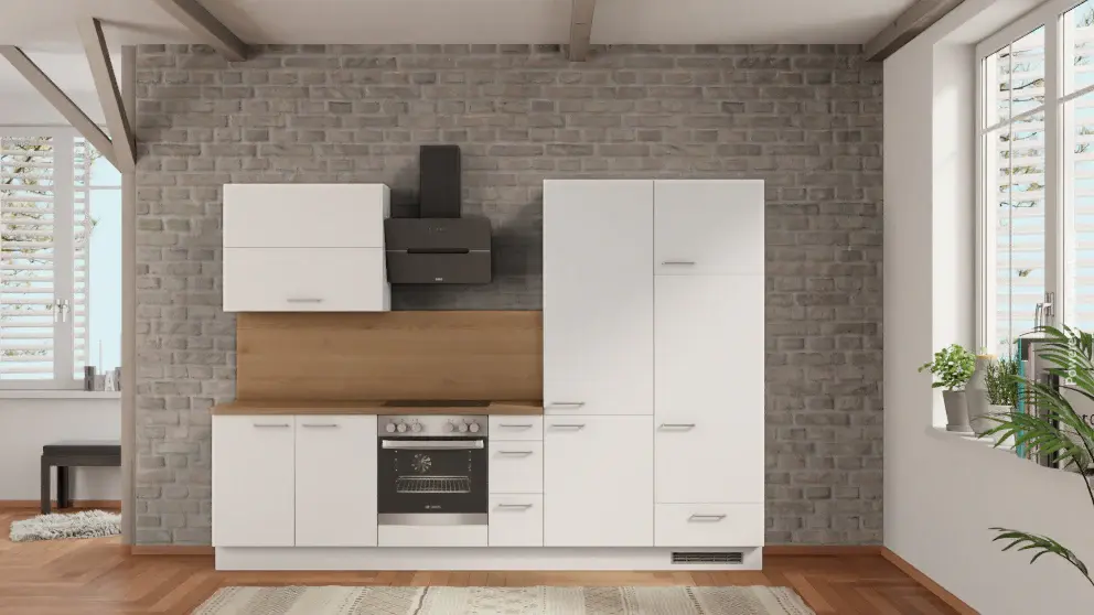 Energy Efficient nobilia Small Kitchen Unit Frechen 300 cm White Flat Oak Provence Electrical Appliances