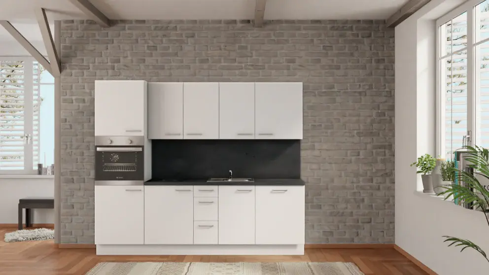 nobilia Built- kitchen Straubing 255 cm White Concrete Slate pewter electrical appliances