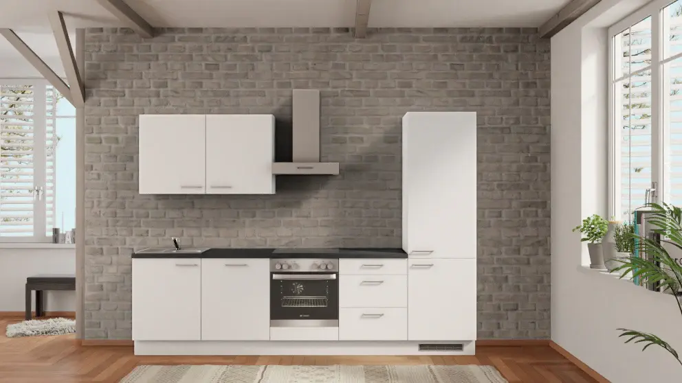 nobilia complete kitchen Dachau 300 cm Alpine snow matte concrete slate gray electrical appliances