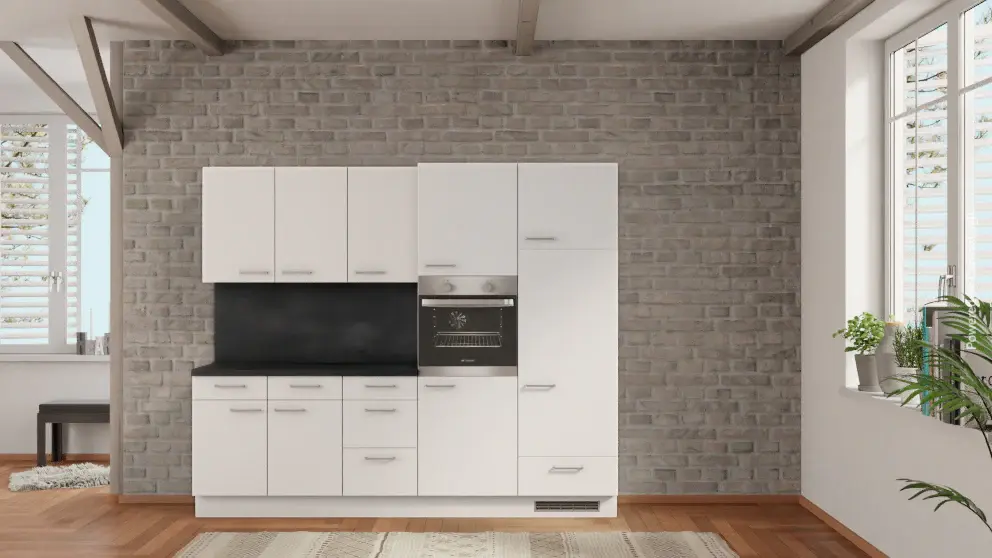 nobilia kitchen Erftstadt 255 cm alpine white flat concrete slate gray electrical appliances