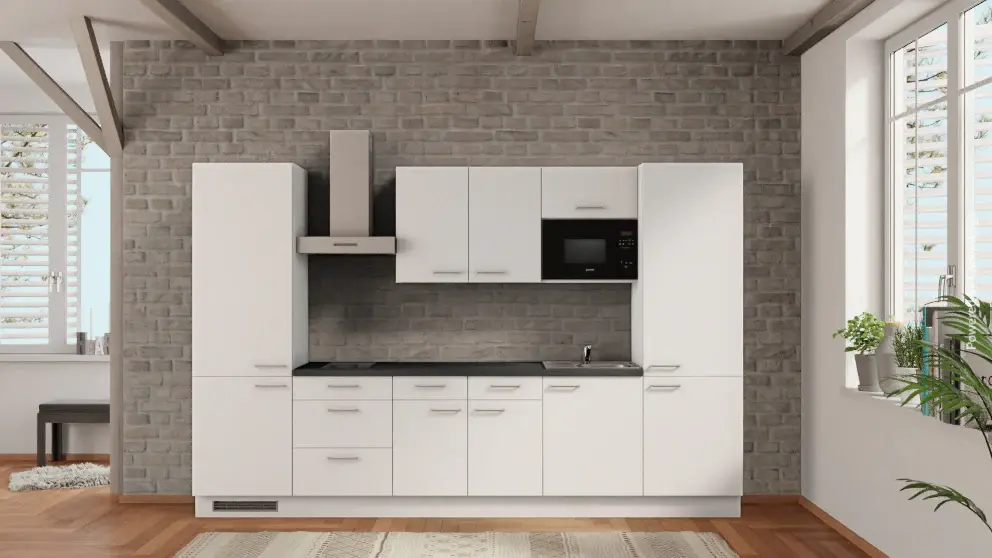 nobilia kitchen unit Flensburg 330 cm white flat concrete slate gray electrical appliances and dishwasher