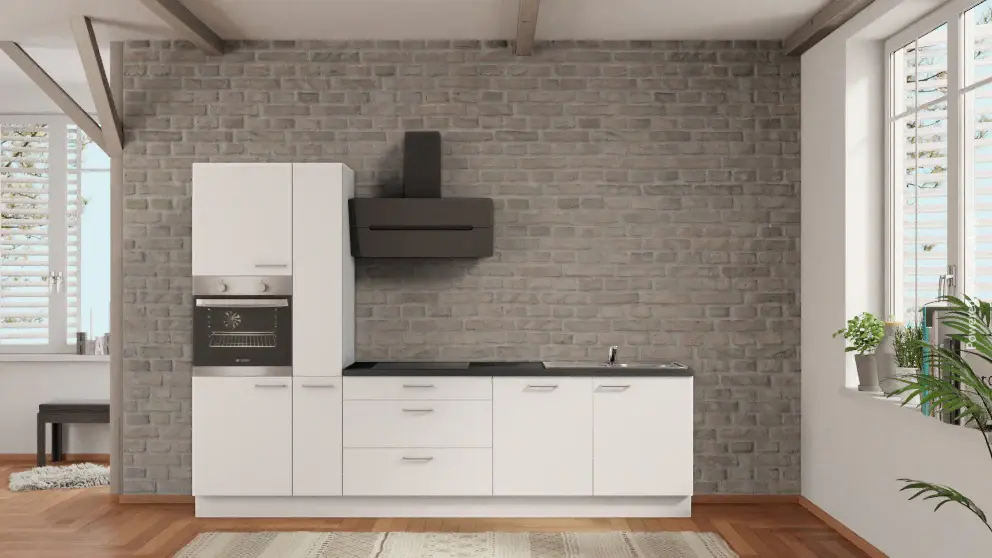 nobilia kitchen unit Wittenberg 300 cm white matte concrete slate pewter electrical appliances