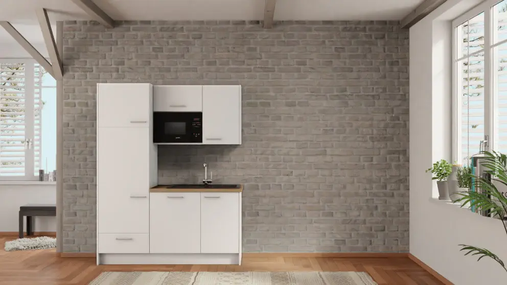 nobilia Tea Kitchen Iserlohn 165 cm White Flat Oak Provence Electrical Appliances