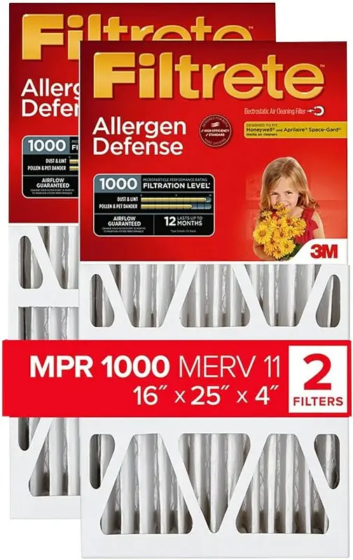 Filtrete NADP01-2PK-2 Air Filter, Electrostatic, 4 Dense, 25 L, 16 W, 11 MERV, 1000 MPR, Cardboard Frame, 2/PK