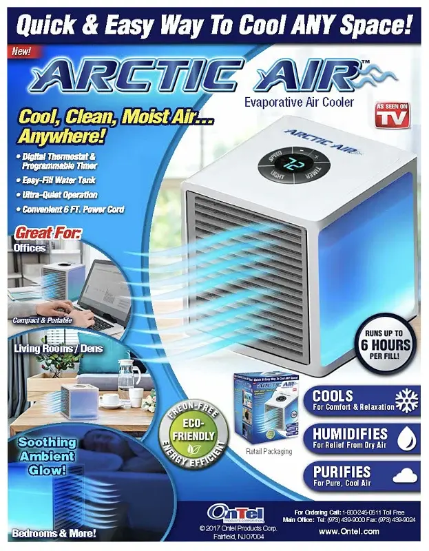 ARCTIC AIR Ultra AAU-MC12/4 Handheld Evaporative Cooler, 1 gal Tank, 3-Speed, 120 V, 1.5 , Blue/White Apartments