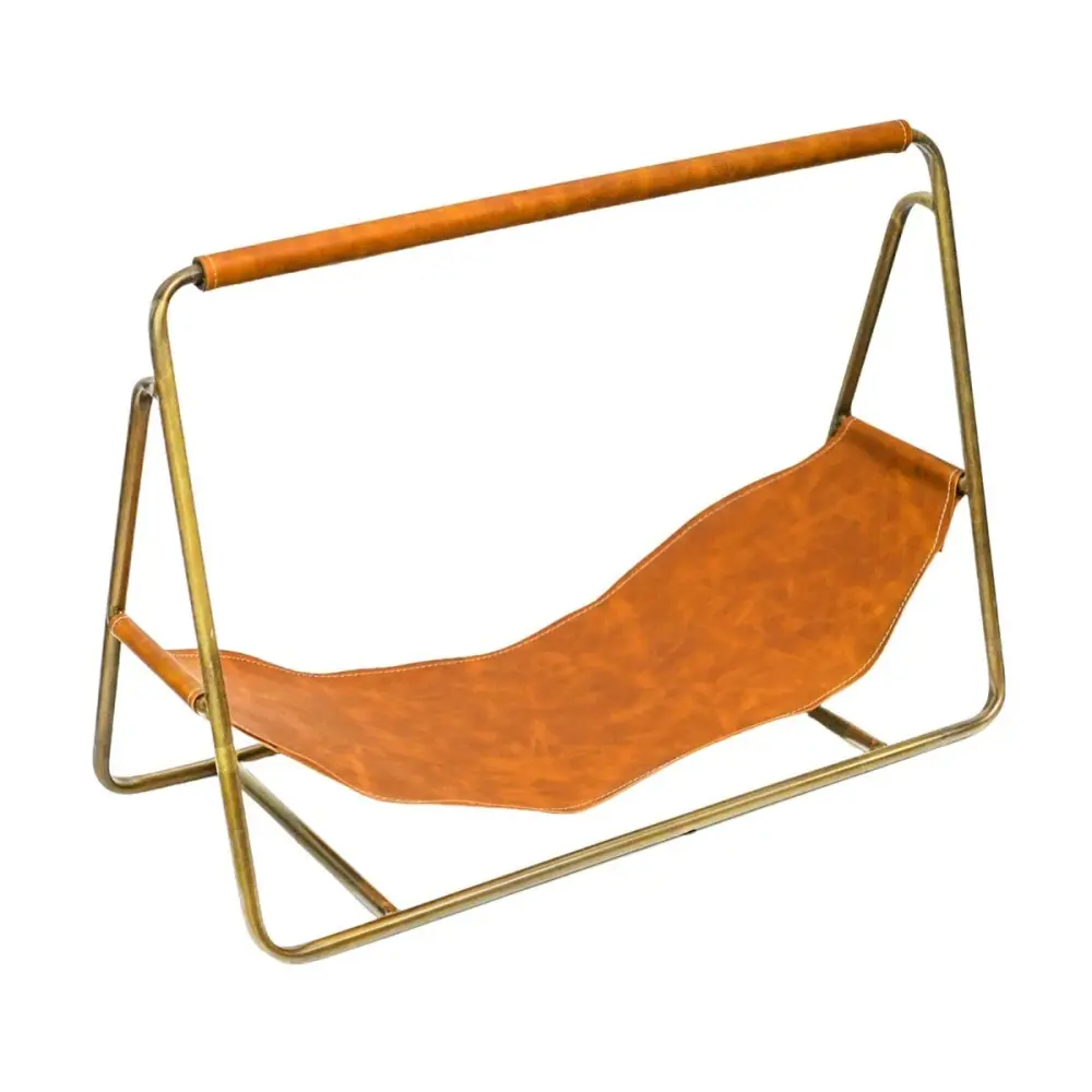 Hanging Leather Log Holder - Antique Warm alloy