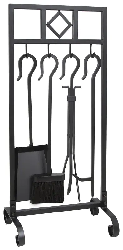 Simple Spaces T58993BK Fireplace Tool Set, Tools Stand, Hardened, Black, Powder Coated, 5-Piece