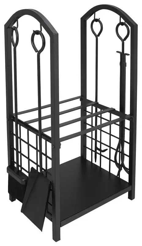 Simple Spaces T88091BK Fireplace Log & Took Rack Set, 12 W, 29-1/4 H, Steel Base, Powder Coated, Onyx