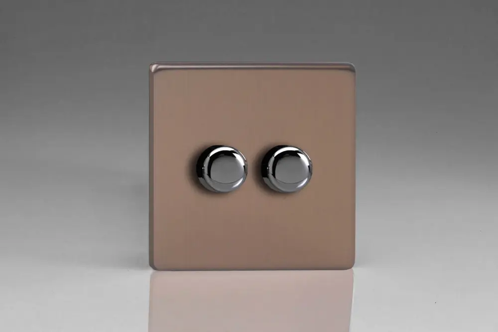 Varilight Flat Plate Screwless Brushed Copper-brown V-Pro 2X 250W 2-Way Push-on Push-Off Trailing Edge LED Dimmer