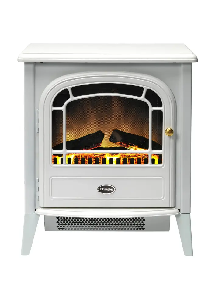 Dimplex Courchevel Optiflame Electric Stove, White Cast Iron Effect Gratis Standing Electric Fire Artificial Logs and Embe...