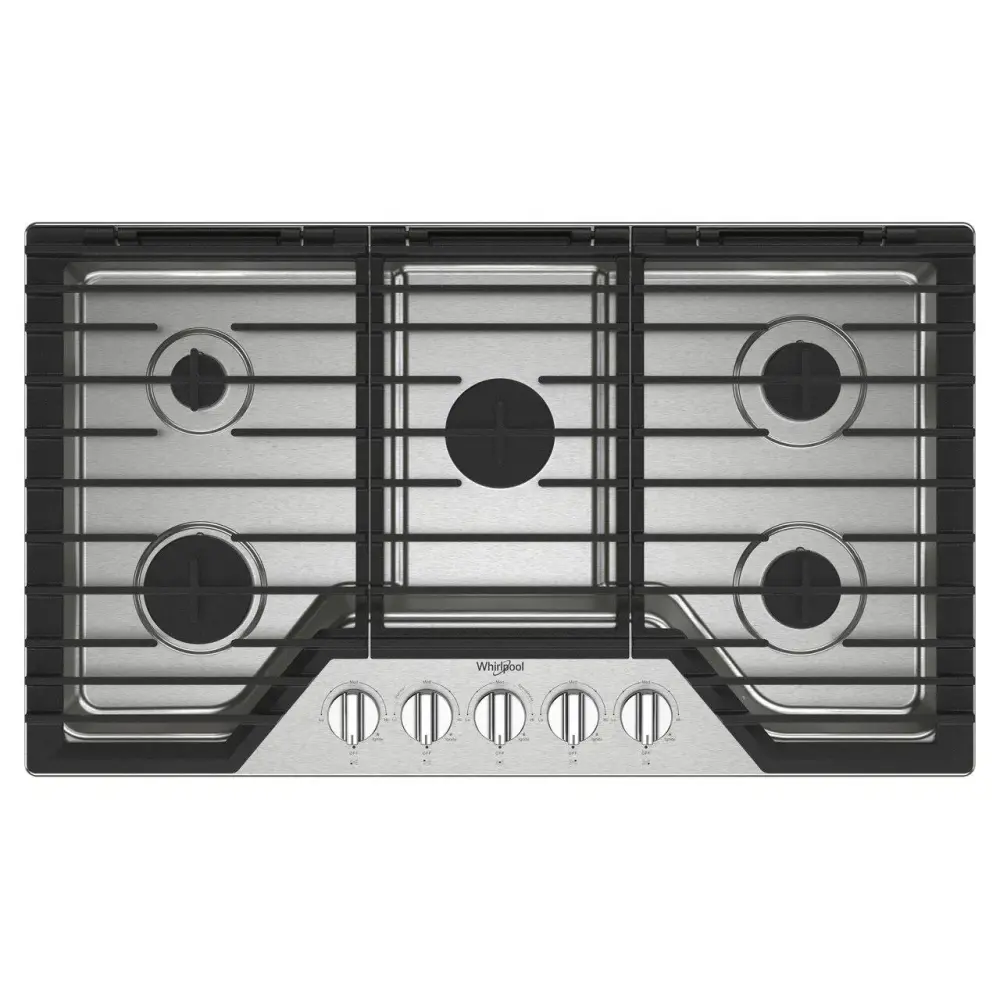 Whirlpool 36-inch Built- Gas Cooktop EZ-2-Lift™ Hinged Molded metal Grates WCGK5036PS
