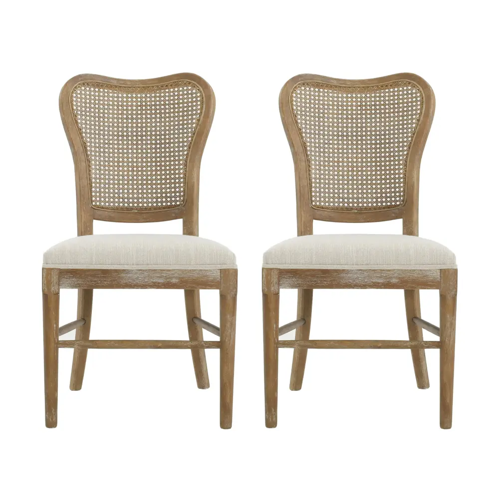 Classic Retro Dining Chair (Set 2) Rattan Backrest - Deep Brown / Beige