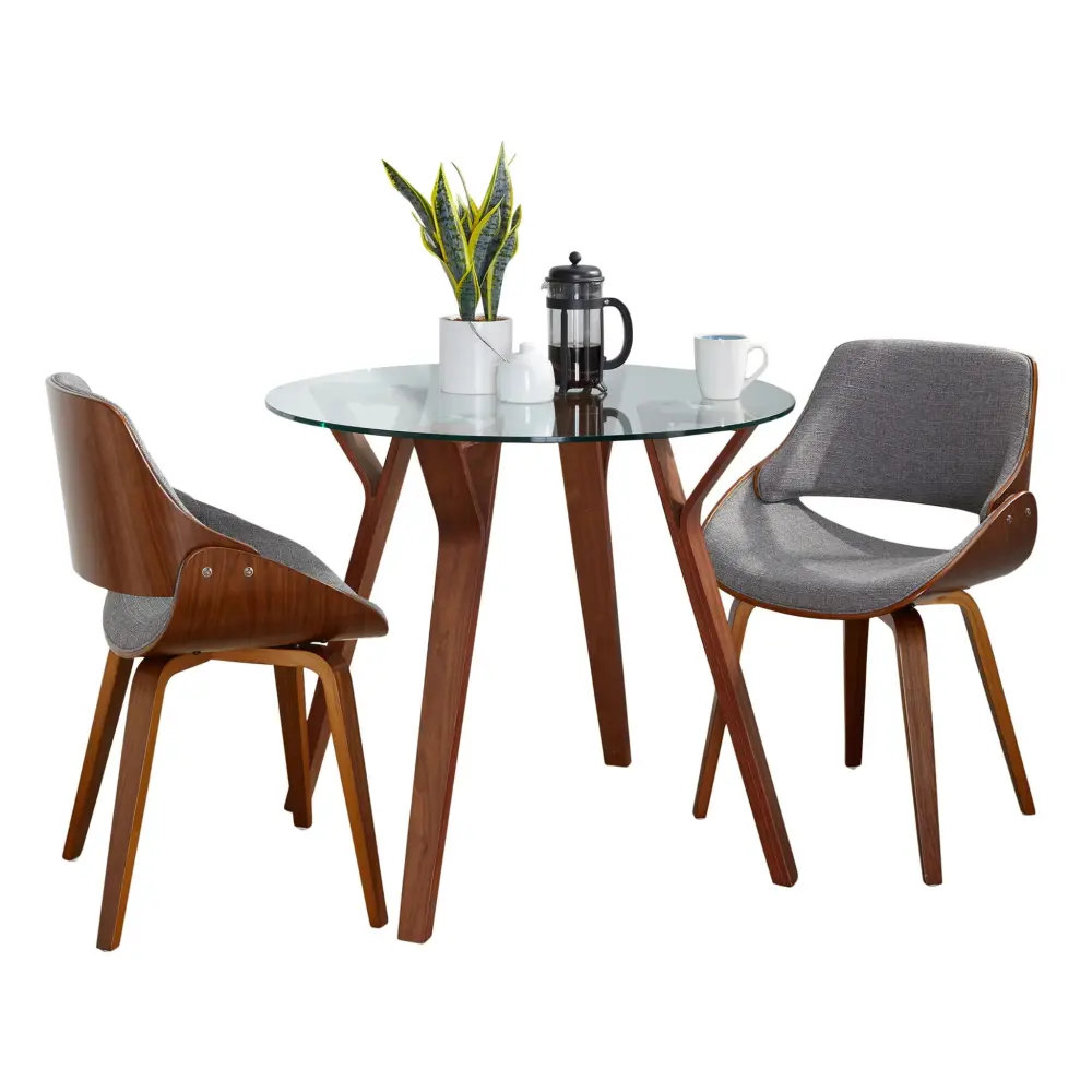 Folia - 3 Piece Dining Place Round Fabrizzi Mid-Century Modern - Walnut / Gray