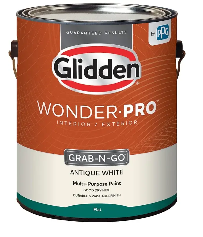 Glidden Wonder-Pro GLWP30AW/01 Interior/Exterior Paint, Flat Sheen, Antique Ivory, 1 gal, 400 sq-ft/gal Coverage Area