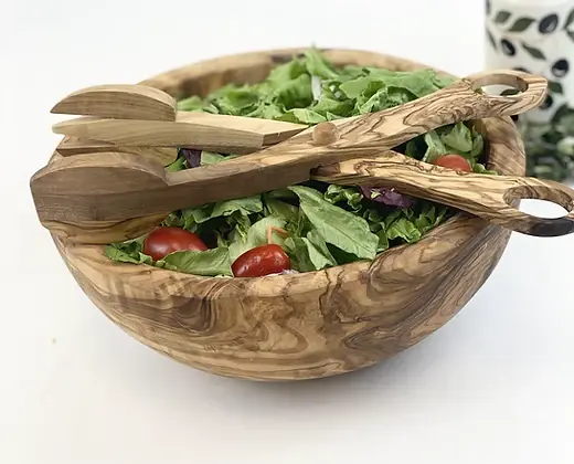 Olive Wood Scissor Serving Tongs