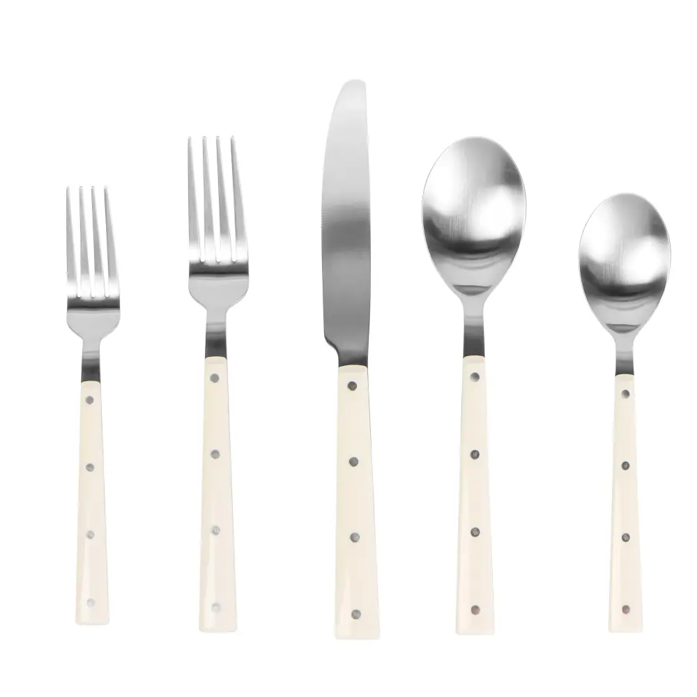Soline Cream and Stainless Chromed Flatware - Set 20 Pieces